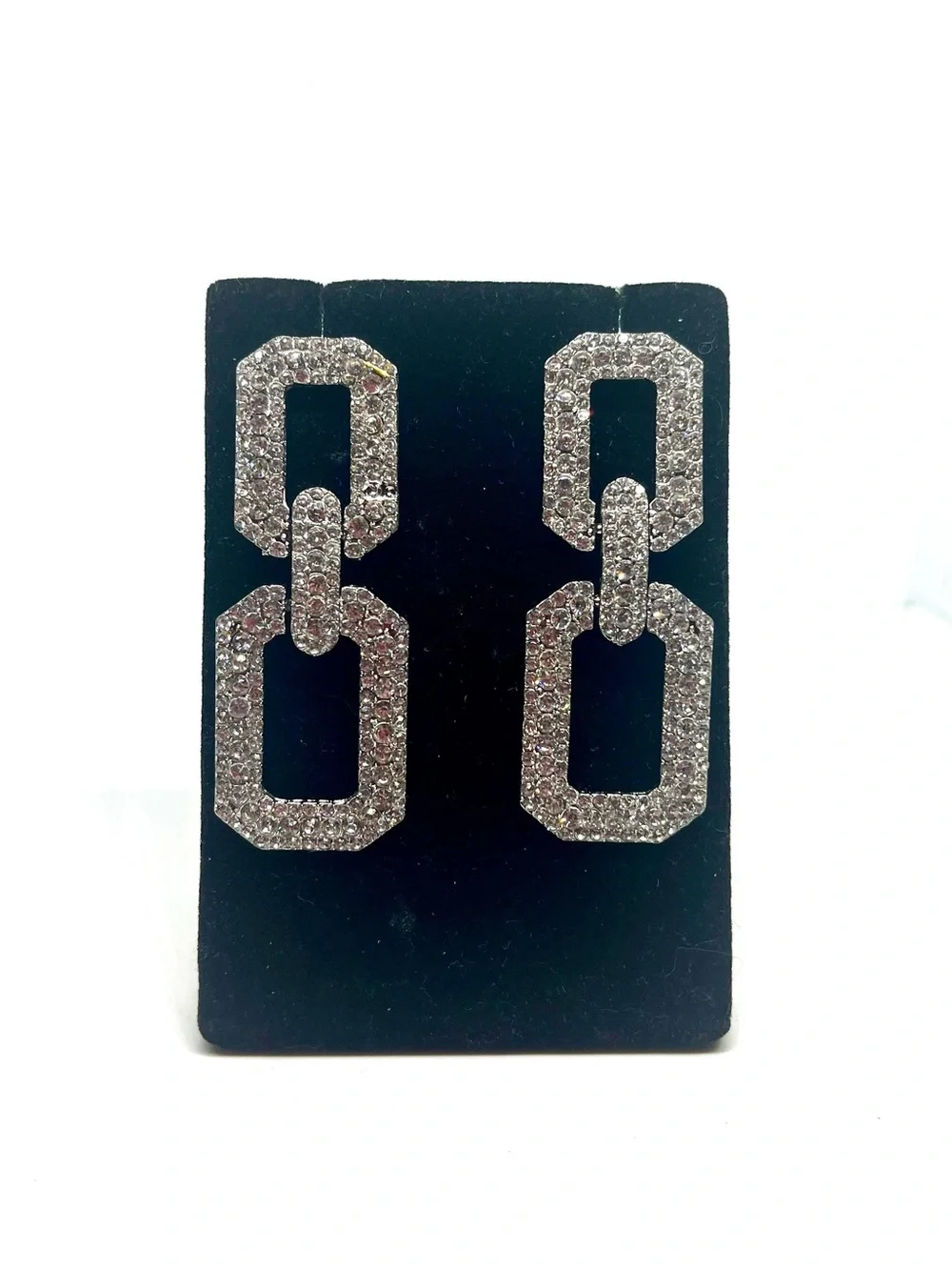 Crystal Link Drop Earrings - Silver Tone